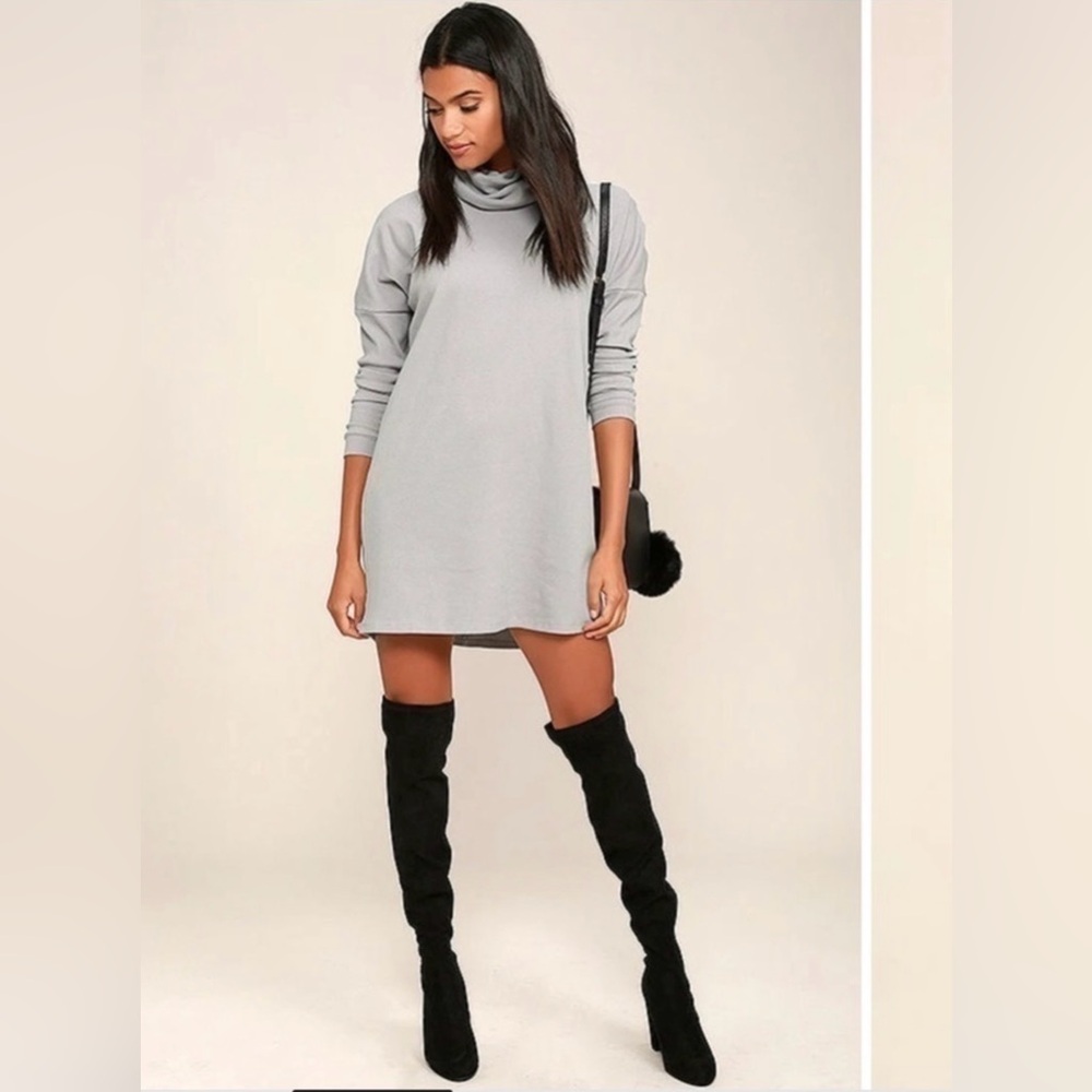 Lulus long sleeve gray waffle knit dress | XS
